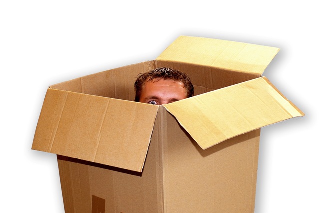 Man Peeking Out Of Moving Box
